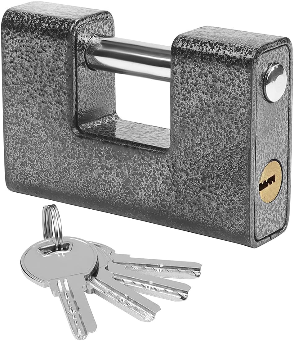 Heavy Duty Padlock with Keys - Hardened Solid Steel Hardware Monoblock Lock - Thick Shackle Protector Lock for Garage Door | Containers | Sheds | Shutters | Lockers | Gates and Warehouses