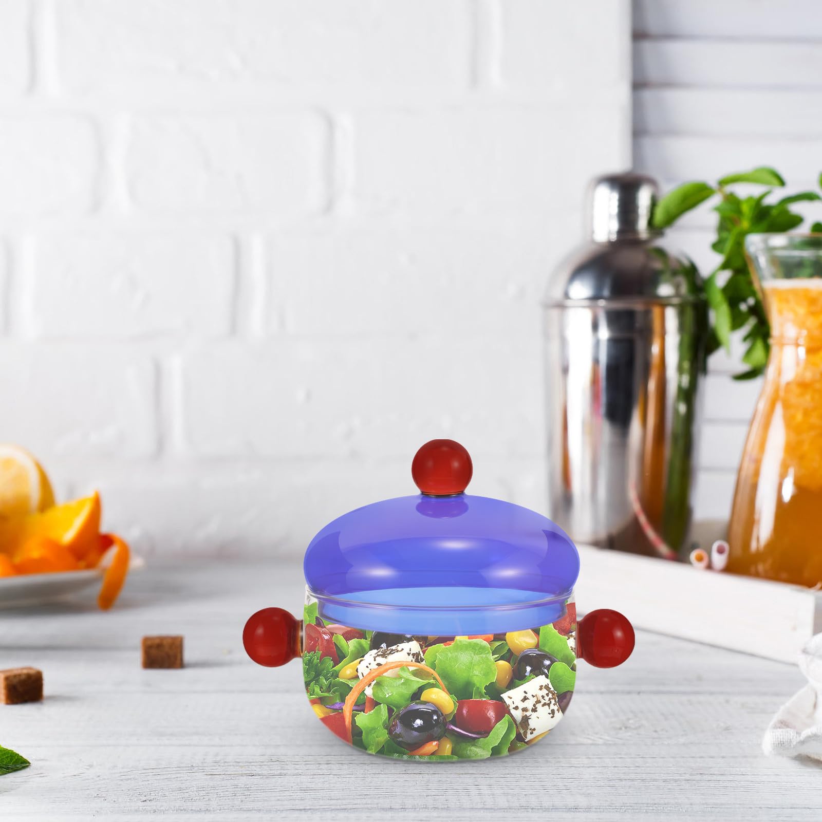 Transparenter Glasbehälter mit Deckel und Löffel 250ml Mikrowellengeeignet mit Doppelgriff für Einfache Kochbeobachtung und Vielseitigen Küchengebrauch