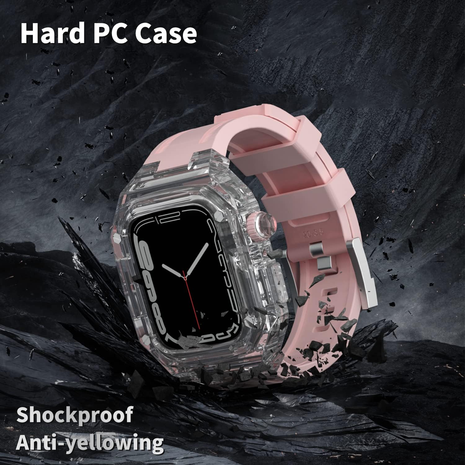 Rugged Clear Case and Band for Apple Watch Series 8 7 41mm/SE 6 5 4 40mm, Luxury Designer Transparent Crystal Military Protective Cover Tactical Heavy Duty Protection for iWatch