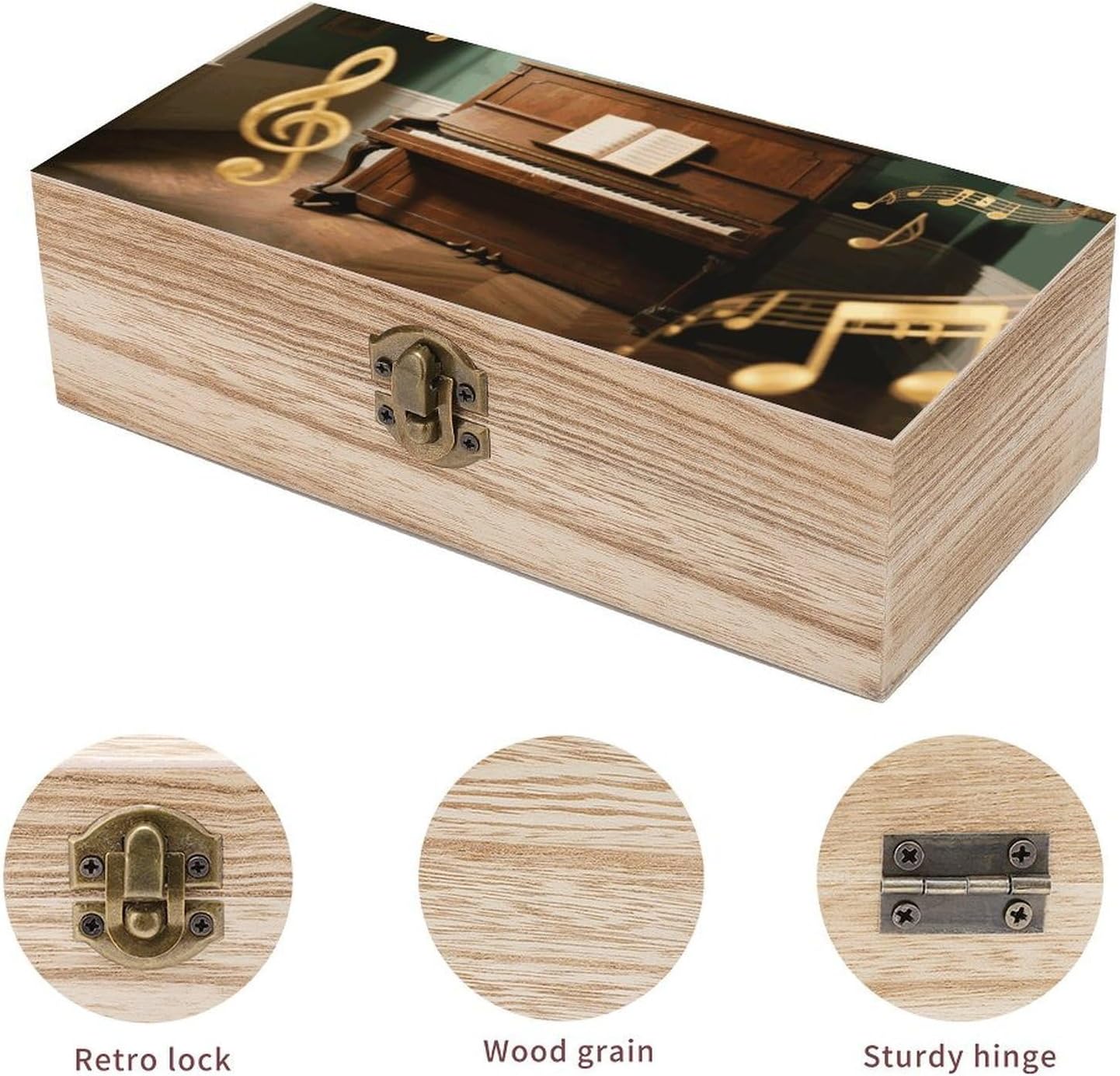 Vintage Music Note Piano Wooden Keepsake Box with Hinged Lid Handmade Memory Box for Wedding Keepsakes Crafts Jewelry Photos Elegant Decorative Storage Boxes Ideal Bridal Shower Gift image 3