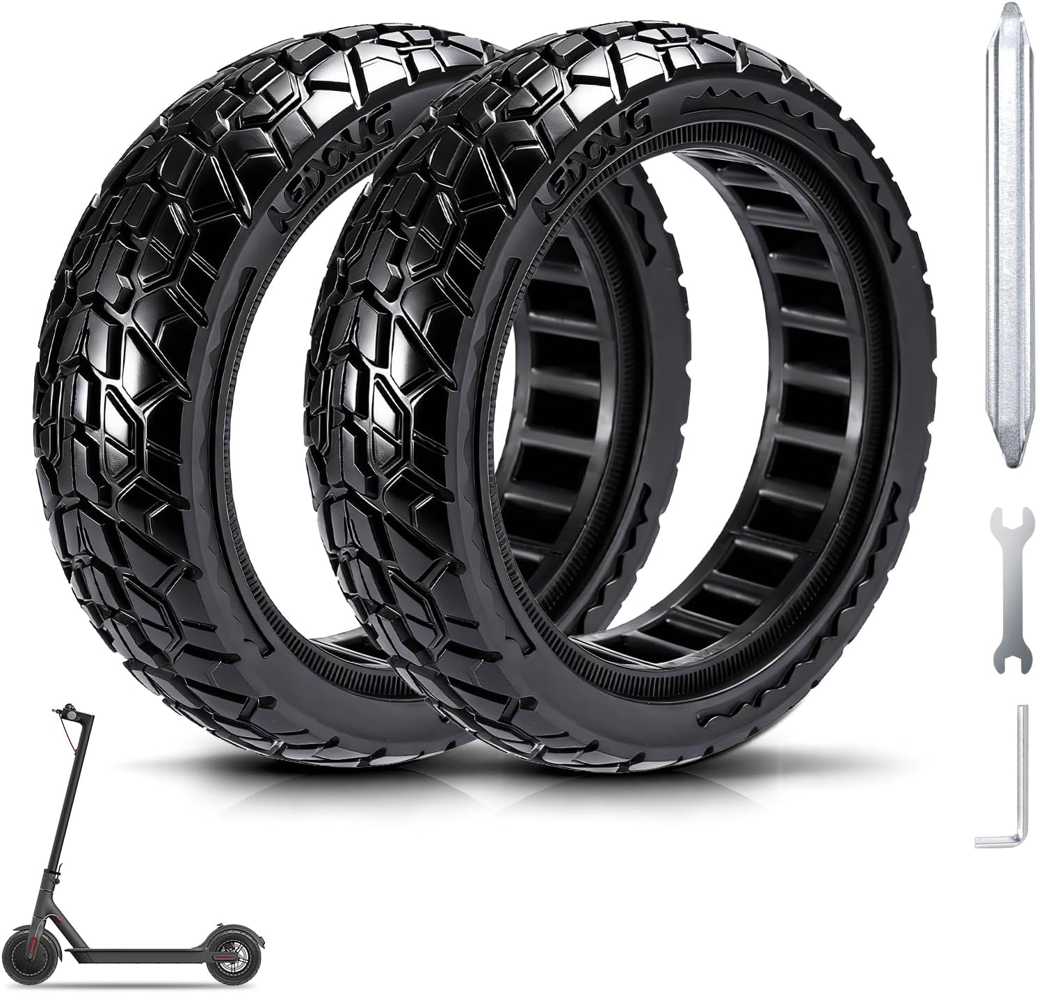 10x2.5" Solid Tubeless Tires (2PCS) - Compatible with Segway Max G30/G30D/G30E/G30LP/G30D II Electric Scooter, Puncture-Proof 60/70-6.5 Replacement Tires - Black