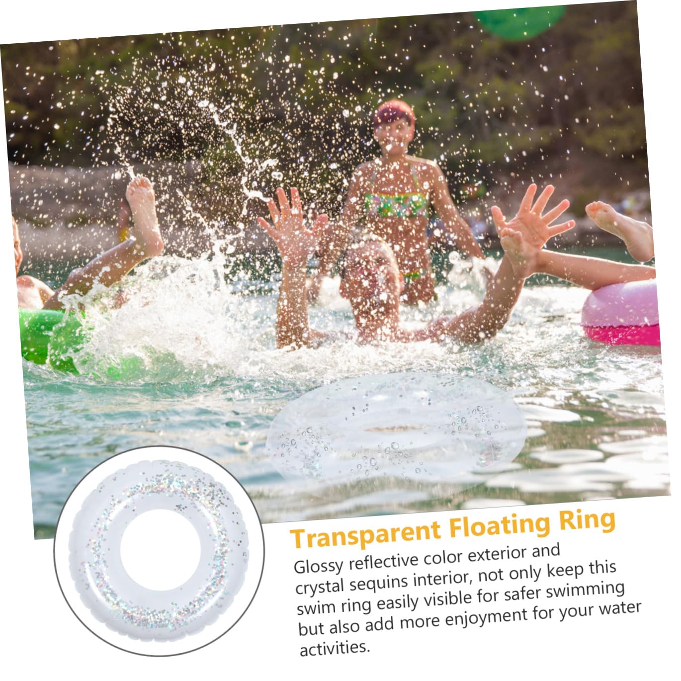 UPKOCH Anillo De Natación De Color Transparente Lentejuelas Flotador Inflable De PVC para Piscina Accesorio para Fiestas Acuáticas