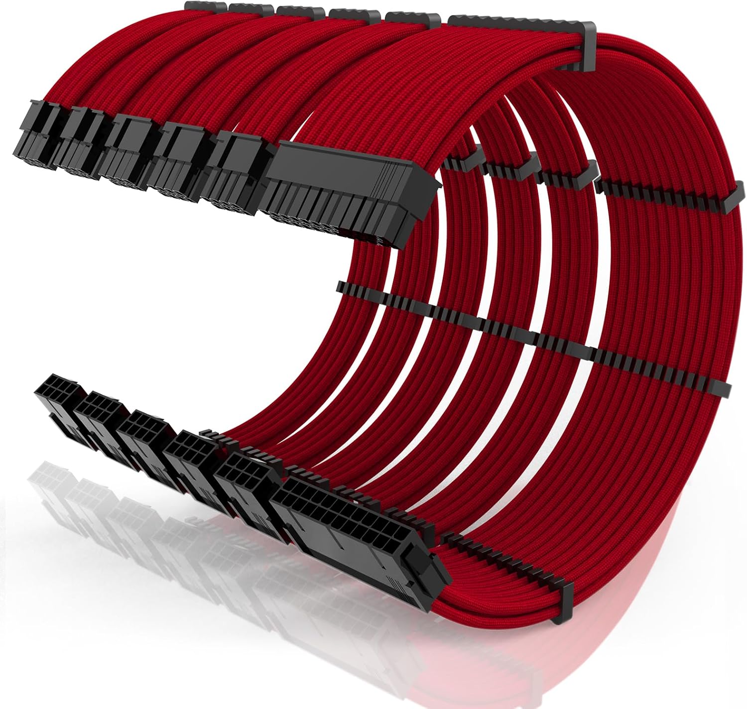 16AWG PSU Cable Extension Kit with Cable Combs,1x24pin ATX/2x8pin(4+4) EPS/3x8pin(6+2) PCIE Extension Cable,Cable Extension PC Sleeved Cables 30cm Length,Power Supply Extension Cable Kit(Red)