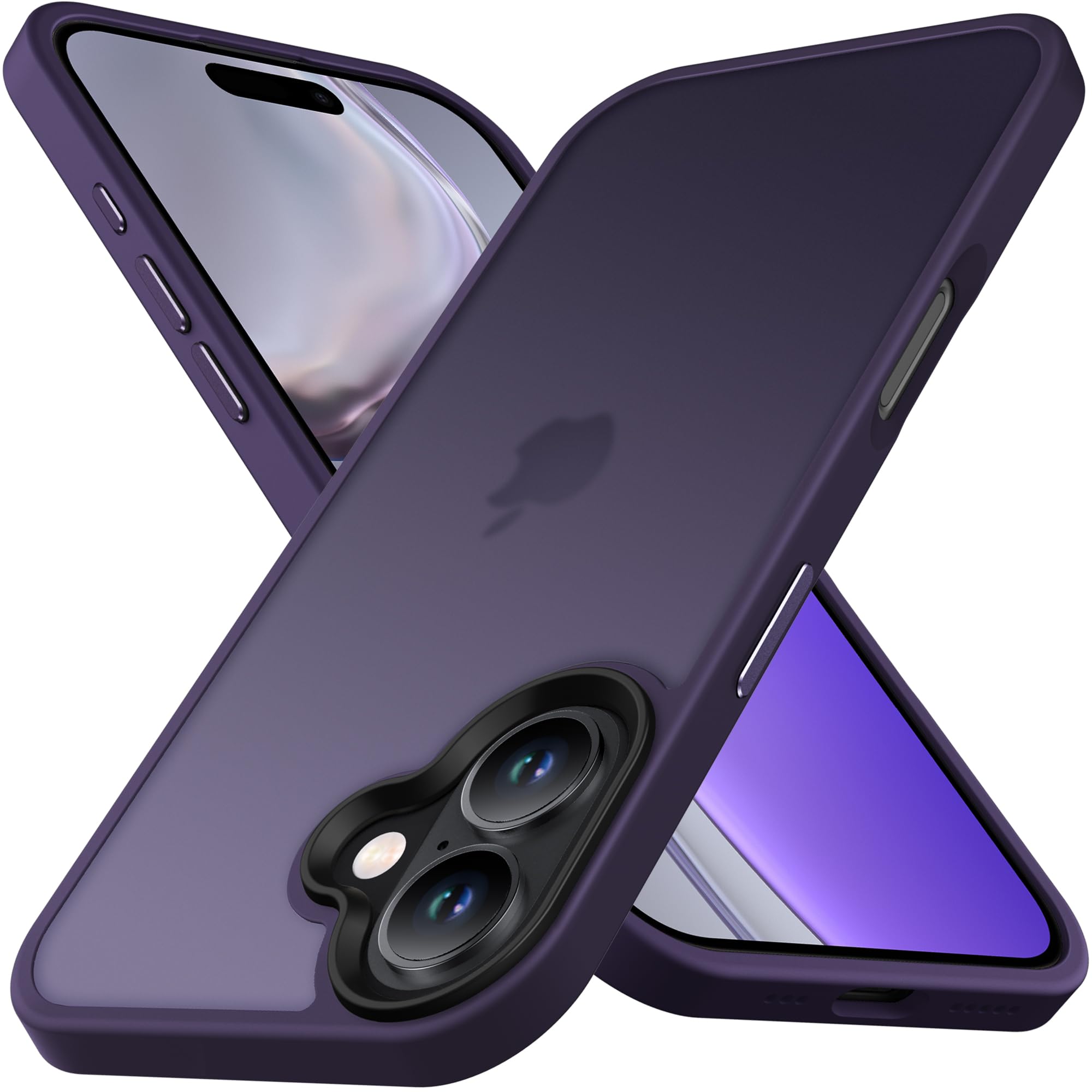 Anqrp iPhone16 用 ケース 半透明 マット 耐衝撃 滑り止め 米軍MIL規格 指紋防止 スマホケース アイフォン16 ストラップホール付き ワイヤレス充電対応 アイホン16カバー 6.1インチ ダークパープル