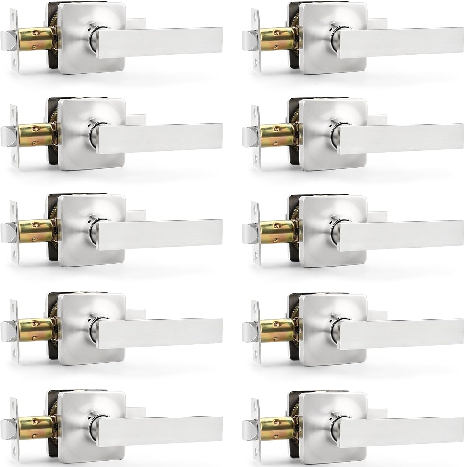 GOBEKOR 10 Pack Brushed Nickel Passage Levers for Hall and Closet