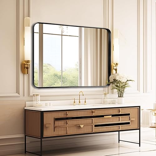 Miniatura 3 de Fabuday Espejo grande de baño negro de 40 x 30 pulgadas, espejos rectangulares enmarcados para pared, espejo de metal negro montado en la pared para