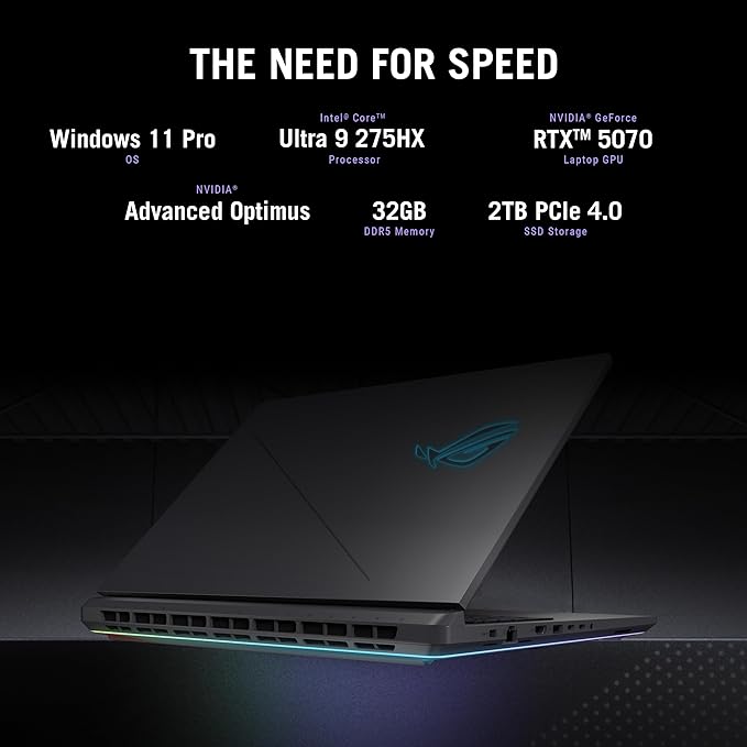ASUS ROG Strix G18 (2025) Gaming Laptop, 18” ROG Nebula 16:10 2.5K 240Hz/3ms, NVIDIA® GeForce RTX™ 5070, Intel® Core™ Ultra 9 275HX, 32GB DDR5-5600, 2TB PCIe Gen 4 SSD, Wi-Fi 7, Windows 11 Pro