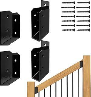 30° Stair Angle Stainless Steel Deck Railing Brackets Connectors for 2"x4" (Actual 1.5"x3.5") Railing Wood Post Stair Fence Railing Connectors with Coated Wood Screws,(2 Pair/Black)