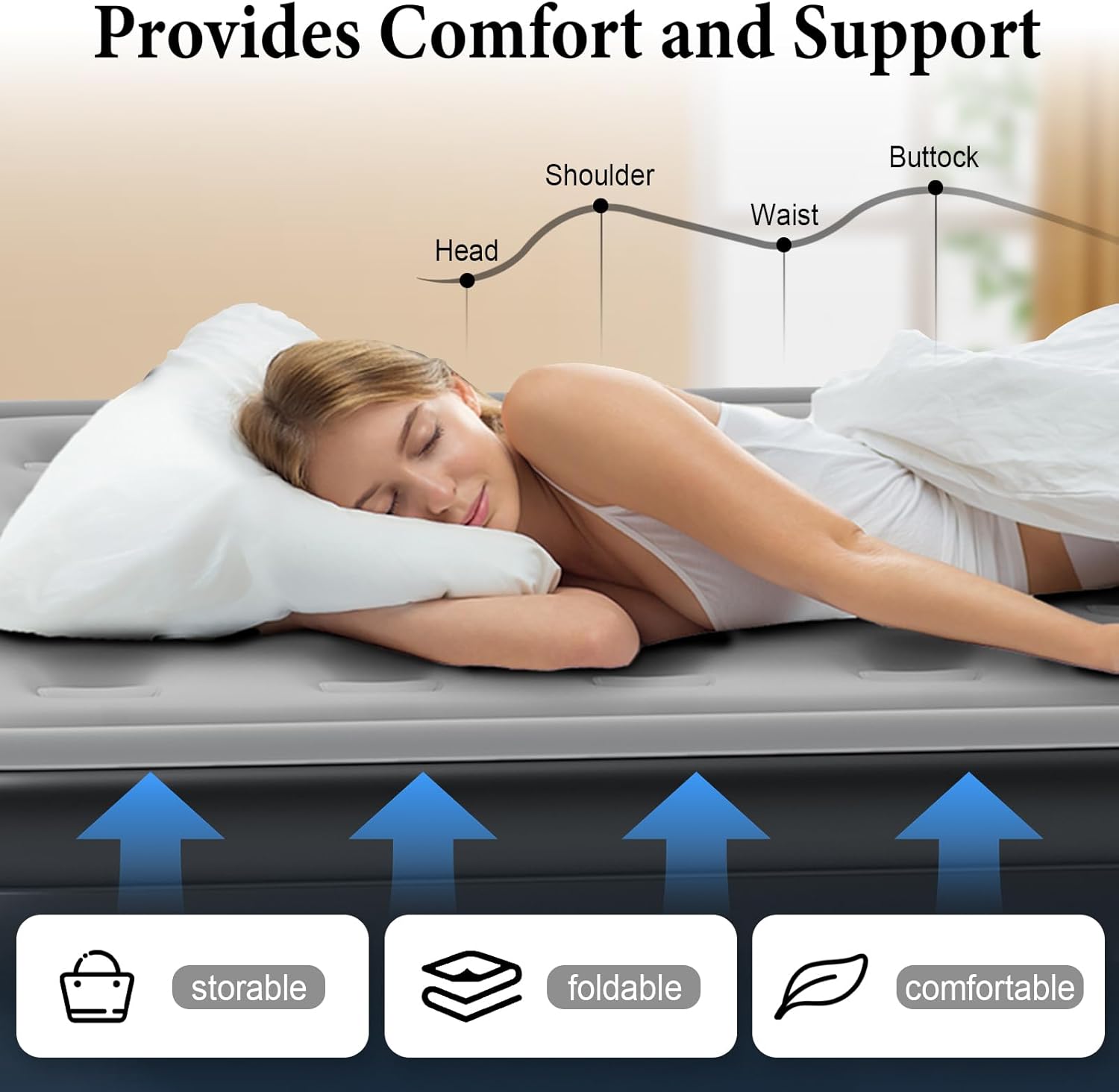 Full Air Mattress with Built in Pump, Inflatable Mattress for Home, Blow up Air Bed 3 Min Quick Inflation and Deflation, Thin Velvet Top, 18'' Full Size Gray