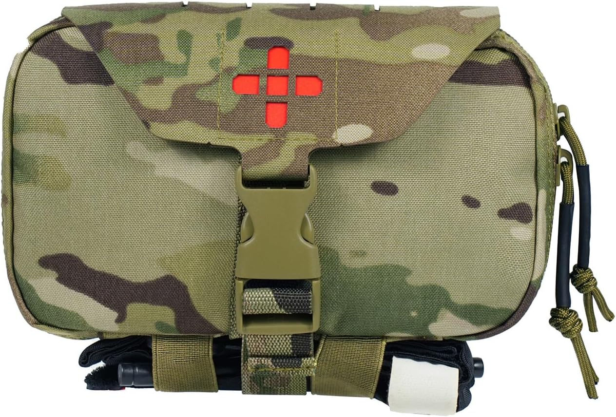 Ifak Pouch-Rapid Deployment Tactical MOLLE Trauma Kit Pouches, Quick Release Tear-Off Medical First Aid Kit Organiser with Red Immediate Identify for Emergency Surviva Activities.