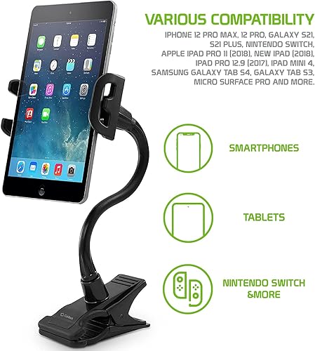 Miniatura 4 de Soporte flexible de cuello de cisne para teléfono celular y soporte para tableta con abrazadera. Soporte de clip para dormitorio, escritorio,