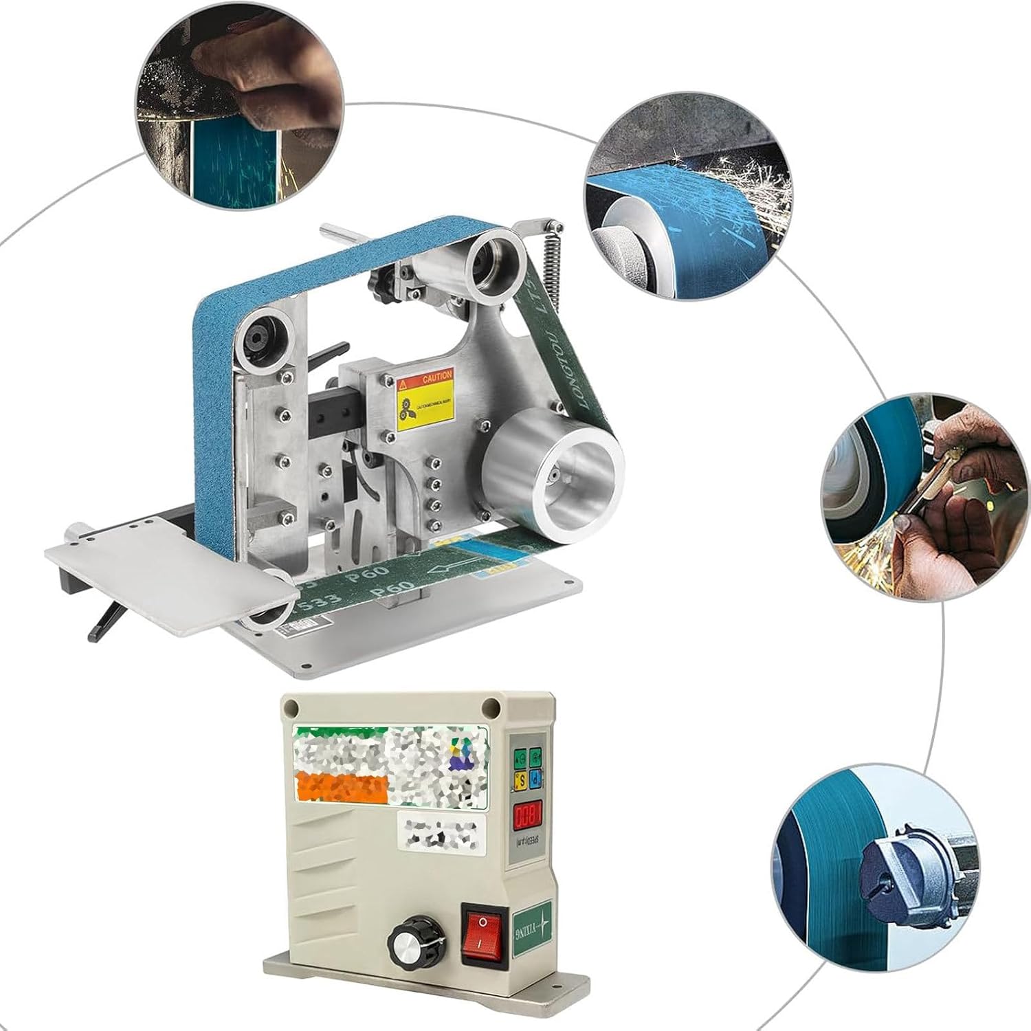 Belt Sander for Metal Working Variable Speed Belt Grinders Desktop Electric Polishing Grinding Belt Machine Fixed Angle Polishing Machine Variable Speed Belt Grinders