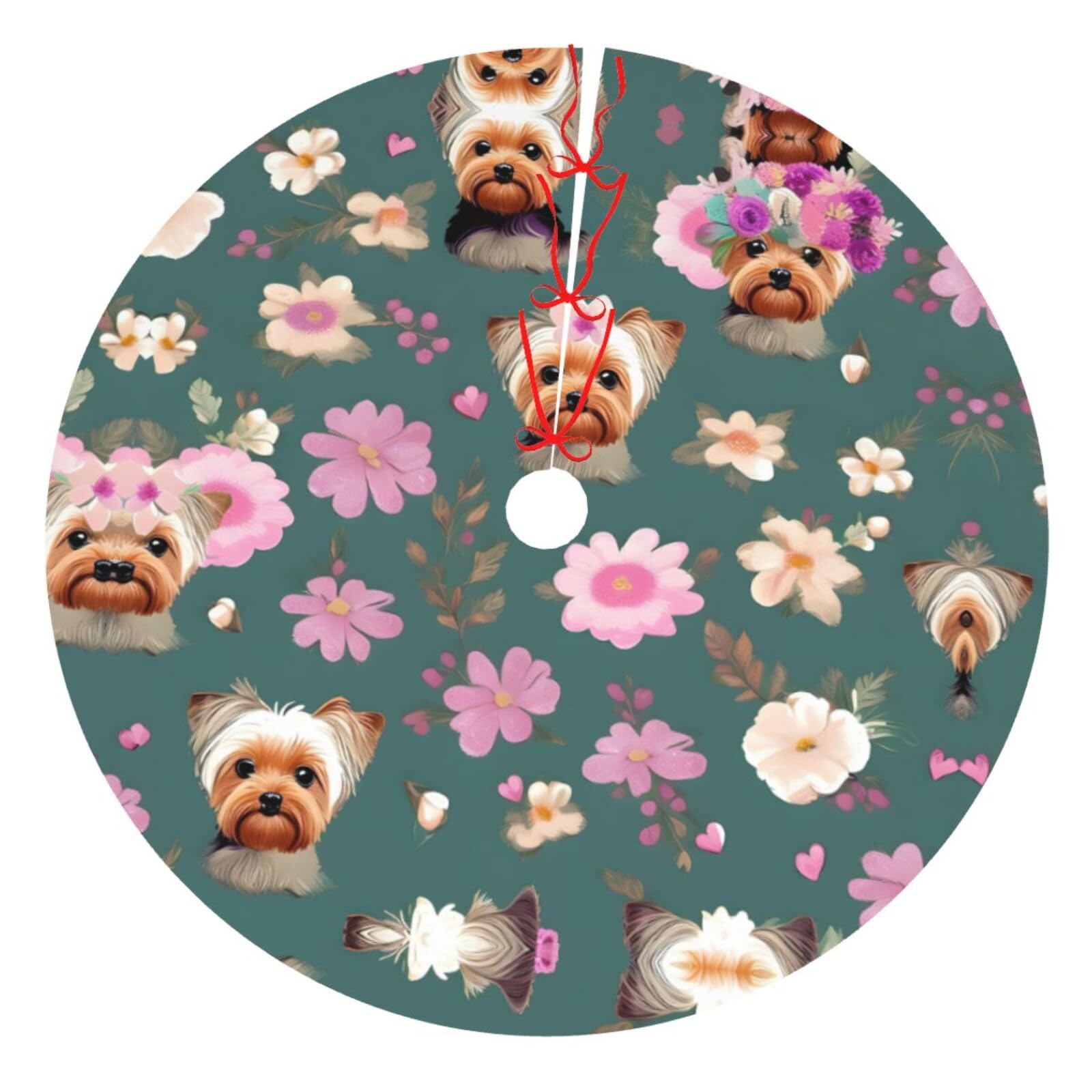 Jupe sapin de Noël Yorkie floral pour cacher le pied et décorer la fête