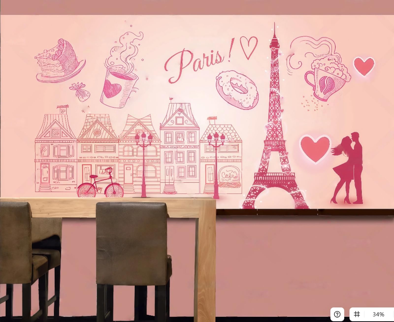 XDOUBAO Wallpaper Fashion Romantic Coffee Restaurant Dessert Cake Shop Afternoon Tea Coffee Shop Background Mural Western Restaurant Wallpaper,3D,350x245cm