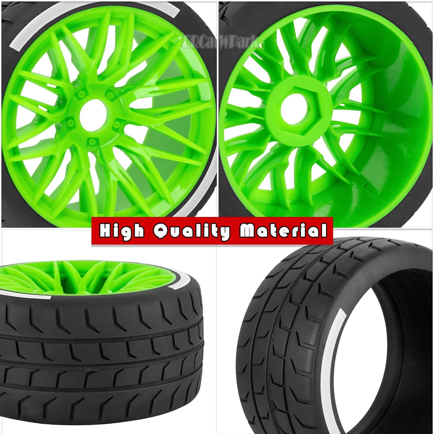 RC Wheels and Tires for 1/7 Felony 6S BLX,RC Highway Wheel Rubber Tires,4PCS RC Drift Car Highway Tires Road Soft Tires,Green