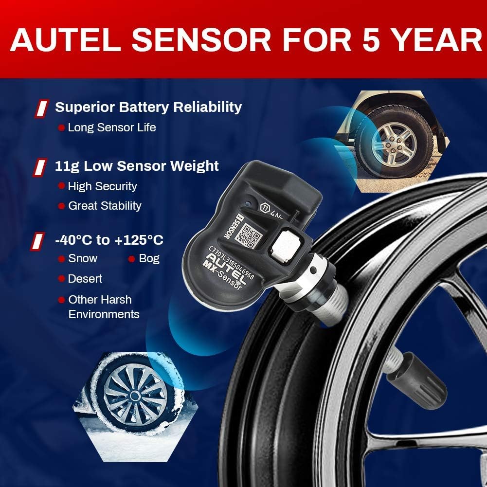 Tор Brаndѕ Autel MX-Sensor 2 in 1 (315MHz + 433MHz), Same as OE Sensors for All Cars, 100% Cloneable TPMS Programmable Sensors for Tire Pressure Monitoring System (Rubber Valves, Screw-in, Set of 4 Pieces)