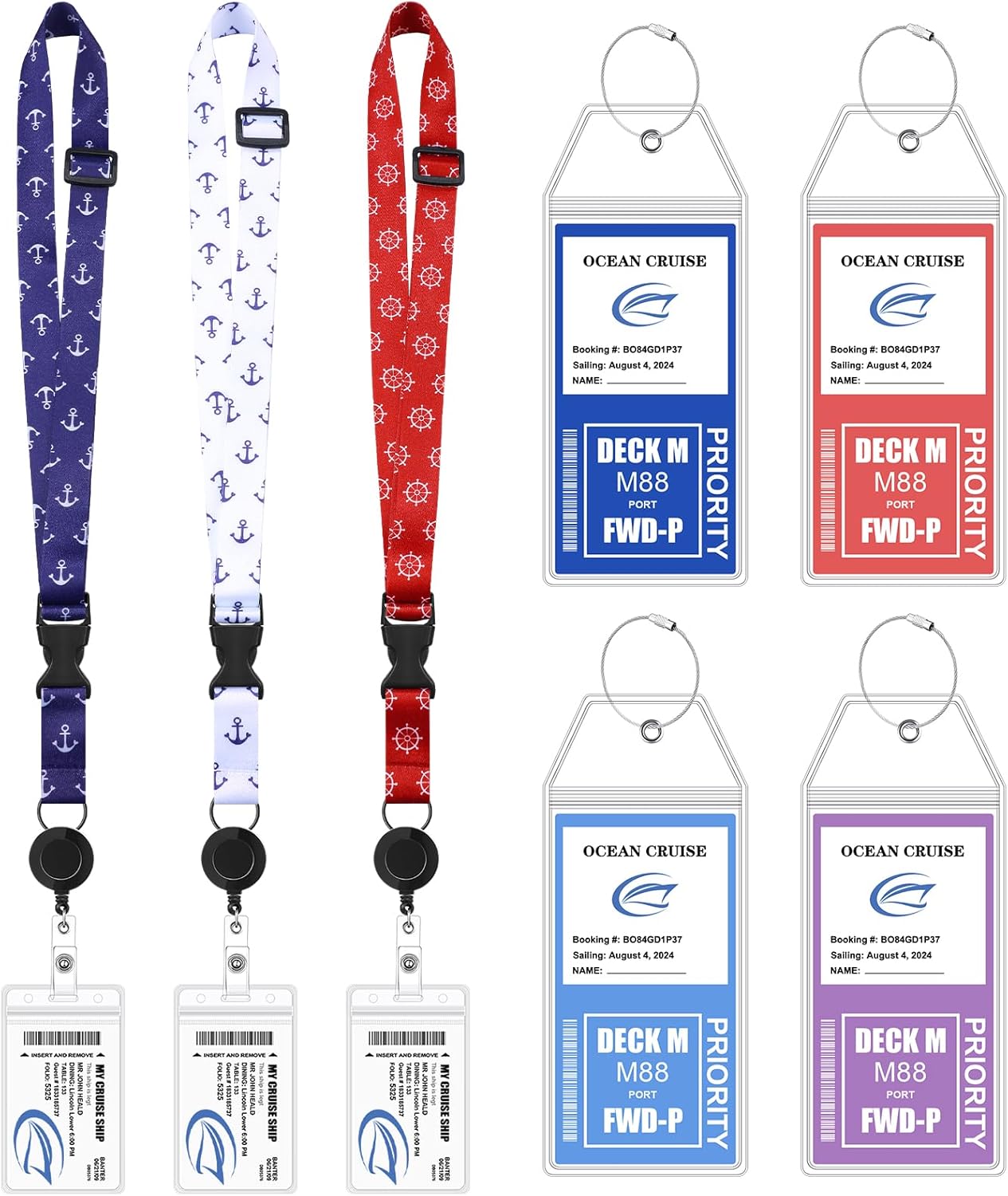 Leinuosen 7 Pcs Cruise Lanyards for Ship Cards Adjustable Cruise Pattern Lanyards