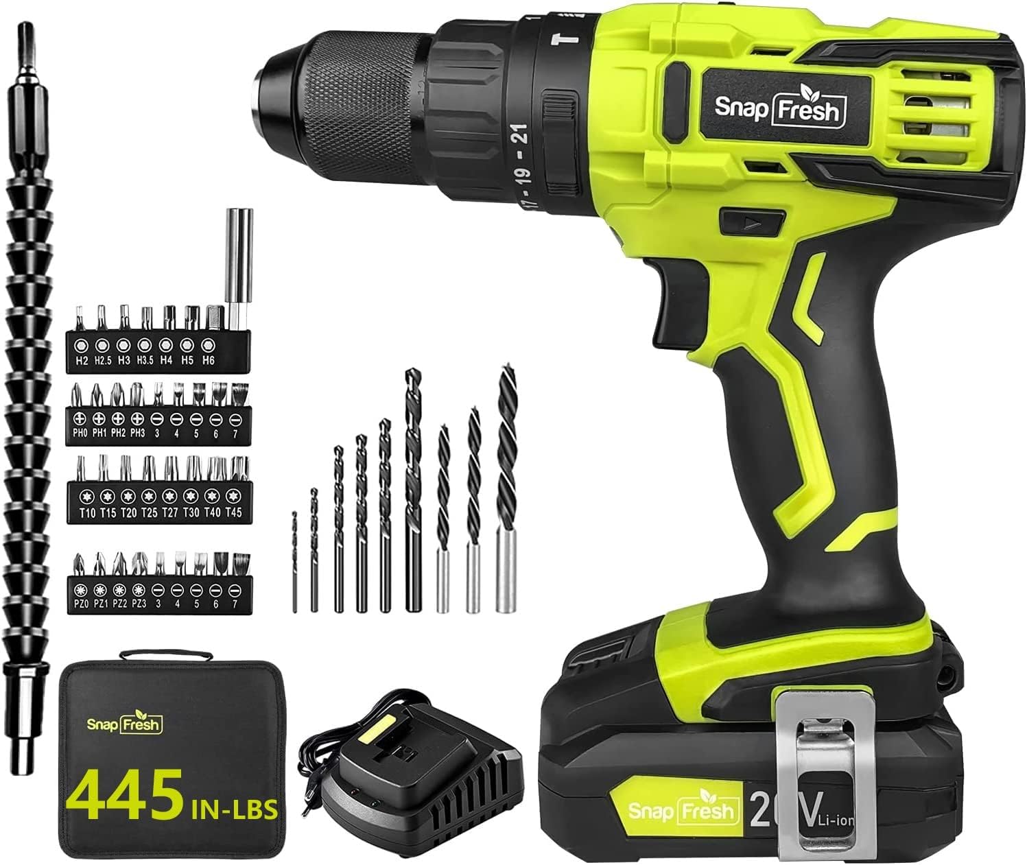 Cordless Drill SnapFresh 20V Cordless Power Drill with 2