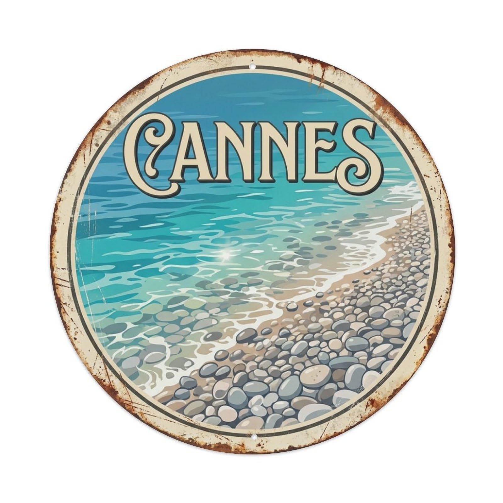 Pebble Beach of Cannes Coastal Travel Vintage Metal Tin Sign