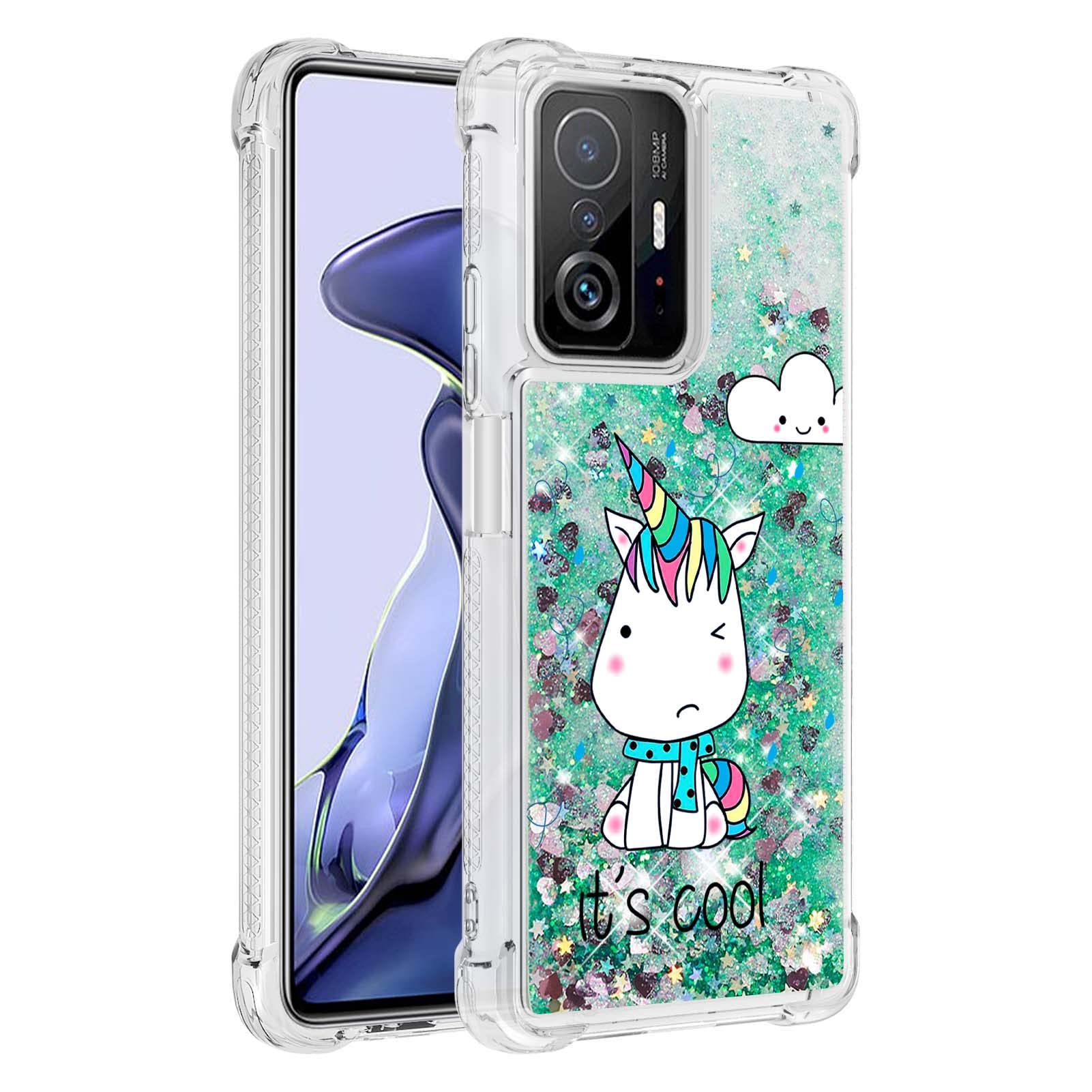 Custodia Glitter Liquid Per Xiaomi Mi 11T / 11T Pro, Cover In TPU Trasparente Con Brillantini Liquidi Che Si Muovono, Colore Oro - 3
