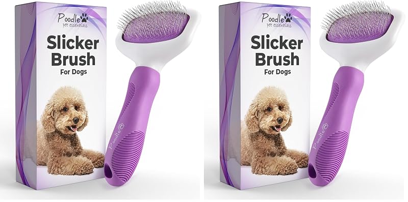Escova Slicker para Cães, Gatos e Coelhos com Pinos de Aço Inoxidável POODLIE, Roxa, Pacote com 2