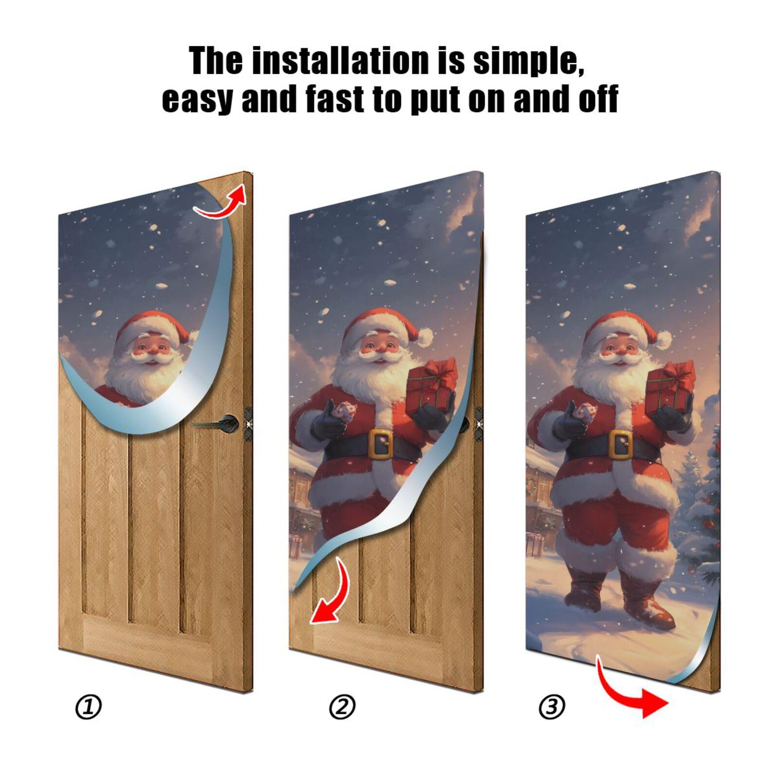 FLildon Santa Claus Snowy Christmas Door Cover Decoration, Party Accessory Porch Decor for Festive Ornament Room Door Covers 36 x 98 Inch