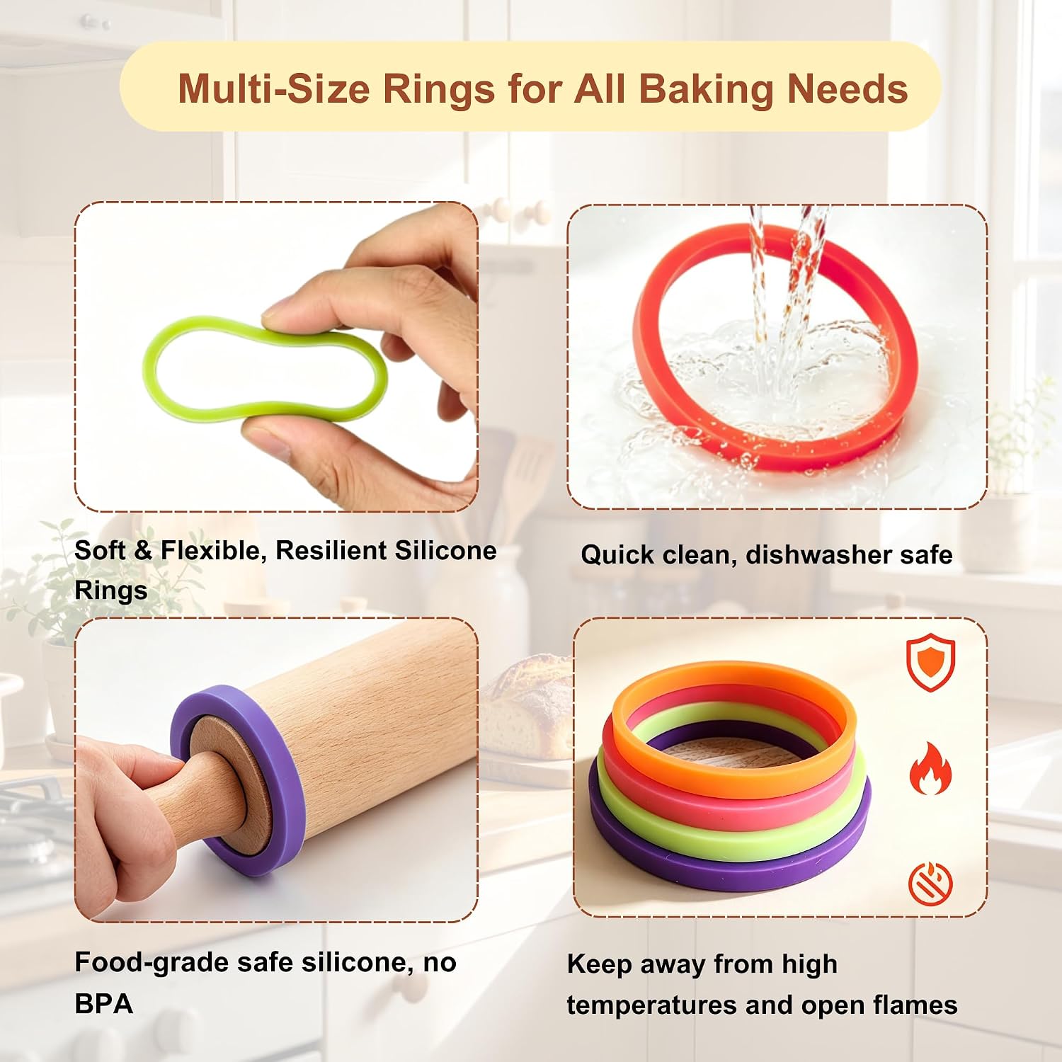 1/16" to 5/16" Rolling Pin Guide Rings, 8pcs Dough Thickness Spacer Bands