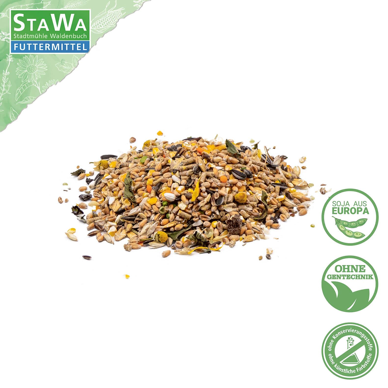 Hühnerfutter-Mix mit Kräuter, ohne Gentechnik, Alleinfuttermittel für Hühner, 25 kg