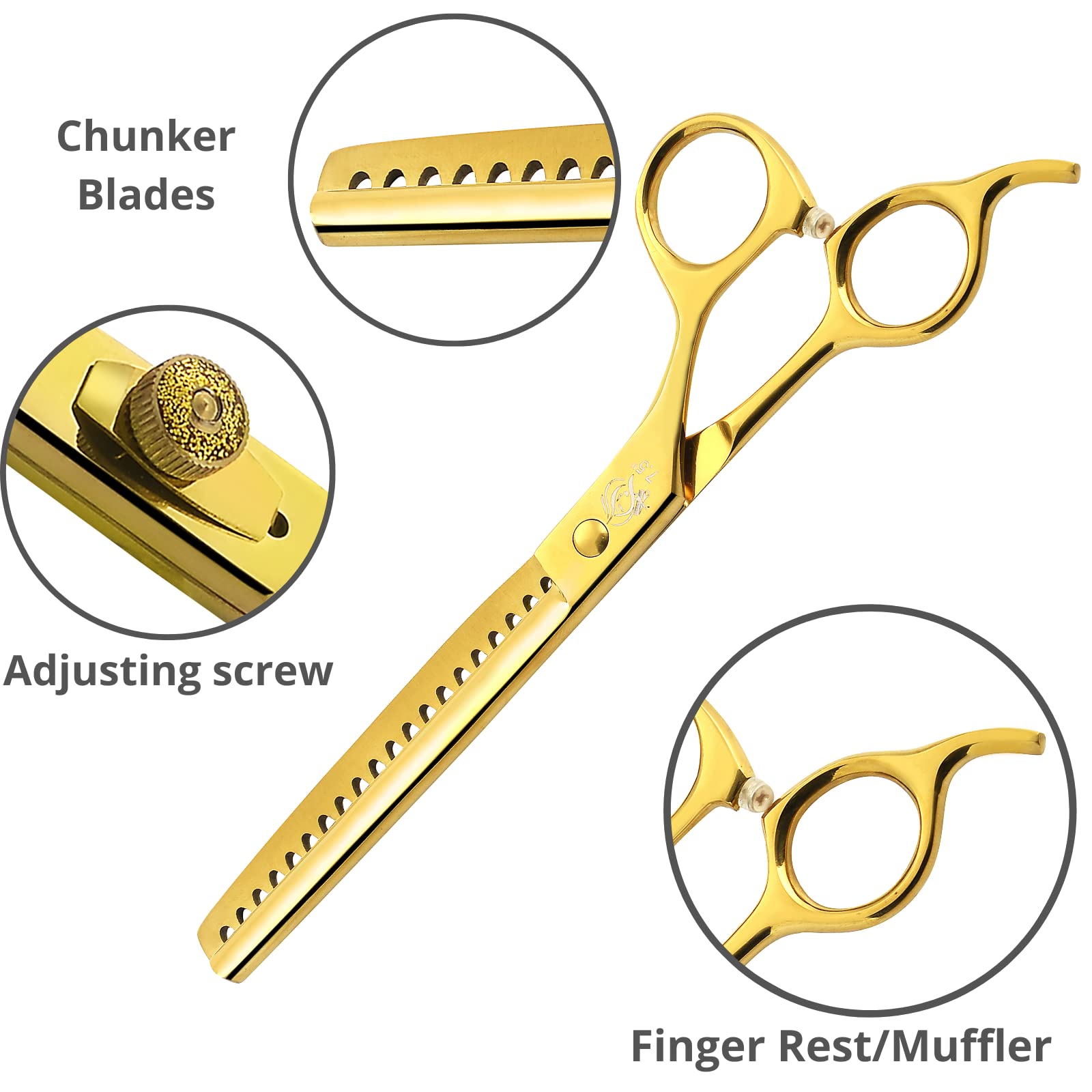 Wishbeauty 7.5-Inch Professional Pet Grooming Scissors - 440C Japanese Steel Shears (Gold, Chunker) - Image 2