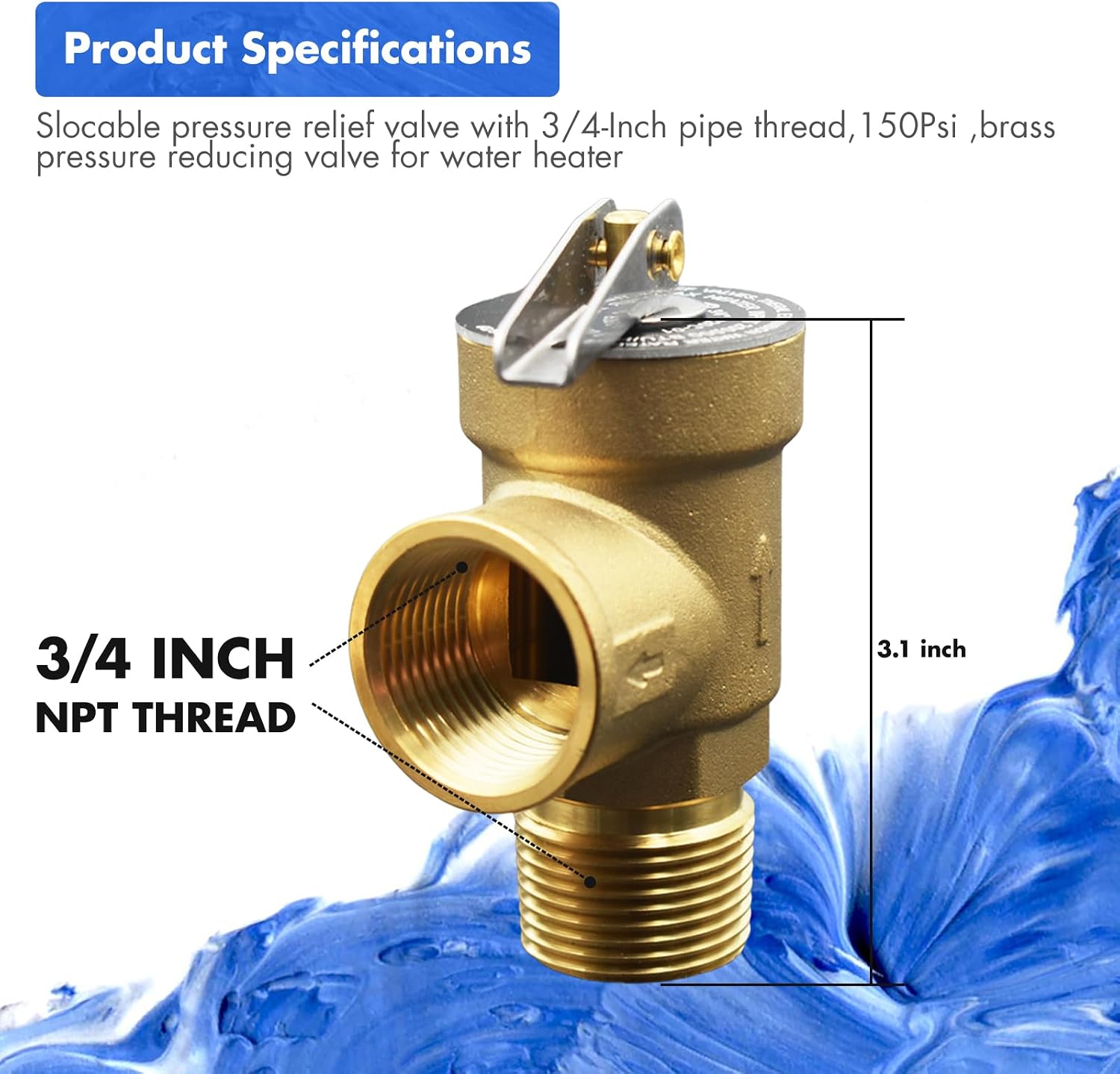 VAV Pressure Relief Valve, 3/4" NPT Female Thread, 150 PSI, Lead-Free Copper, Water Heater Compatible, CSA LISTED