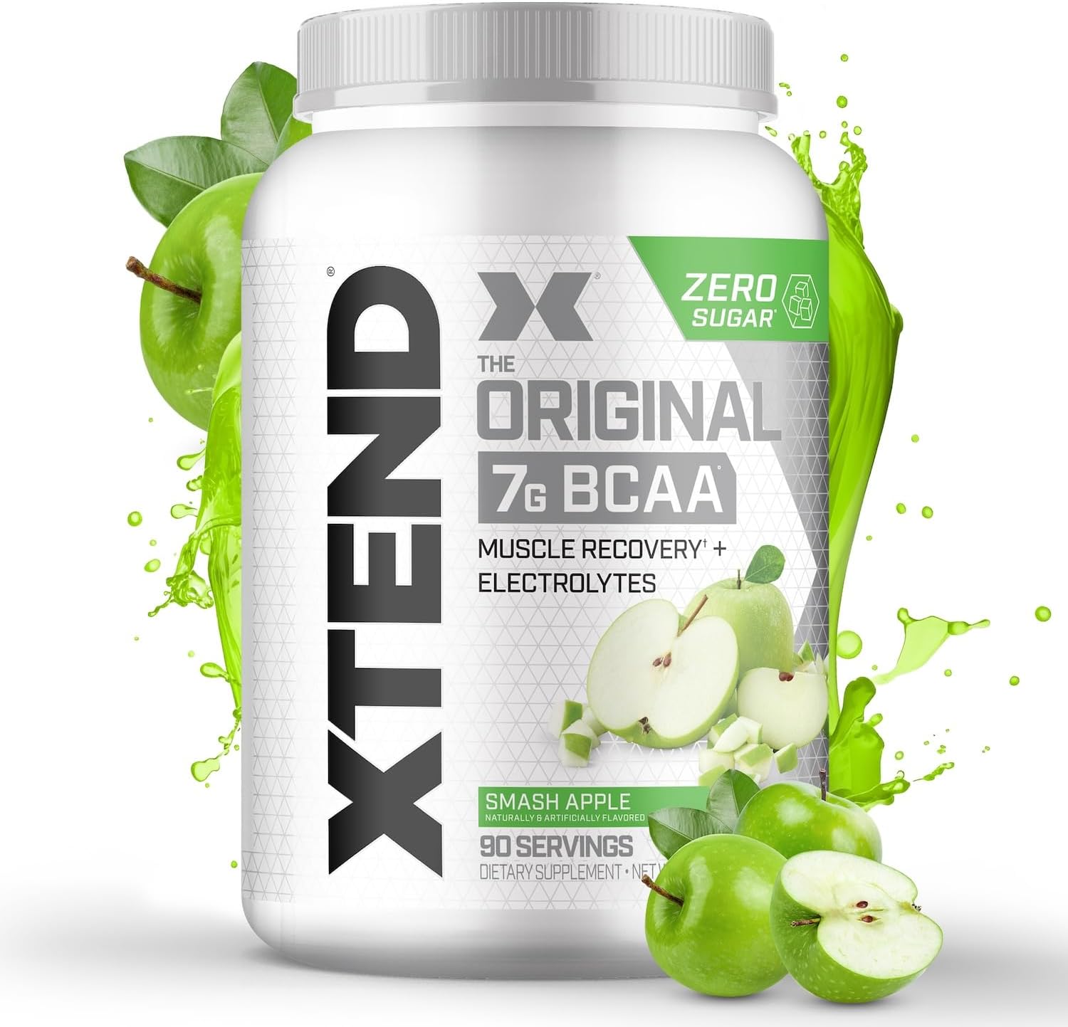 XTEND Original BCAA Powder Smash Apple - ZERO CALORIE, ZERO CARB, ZERO SUGAR - Post Workout Muscle Recovery Drink with Amino Acids - 7g BCAAs for Men & Women - 90 Servings