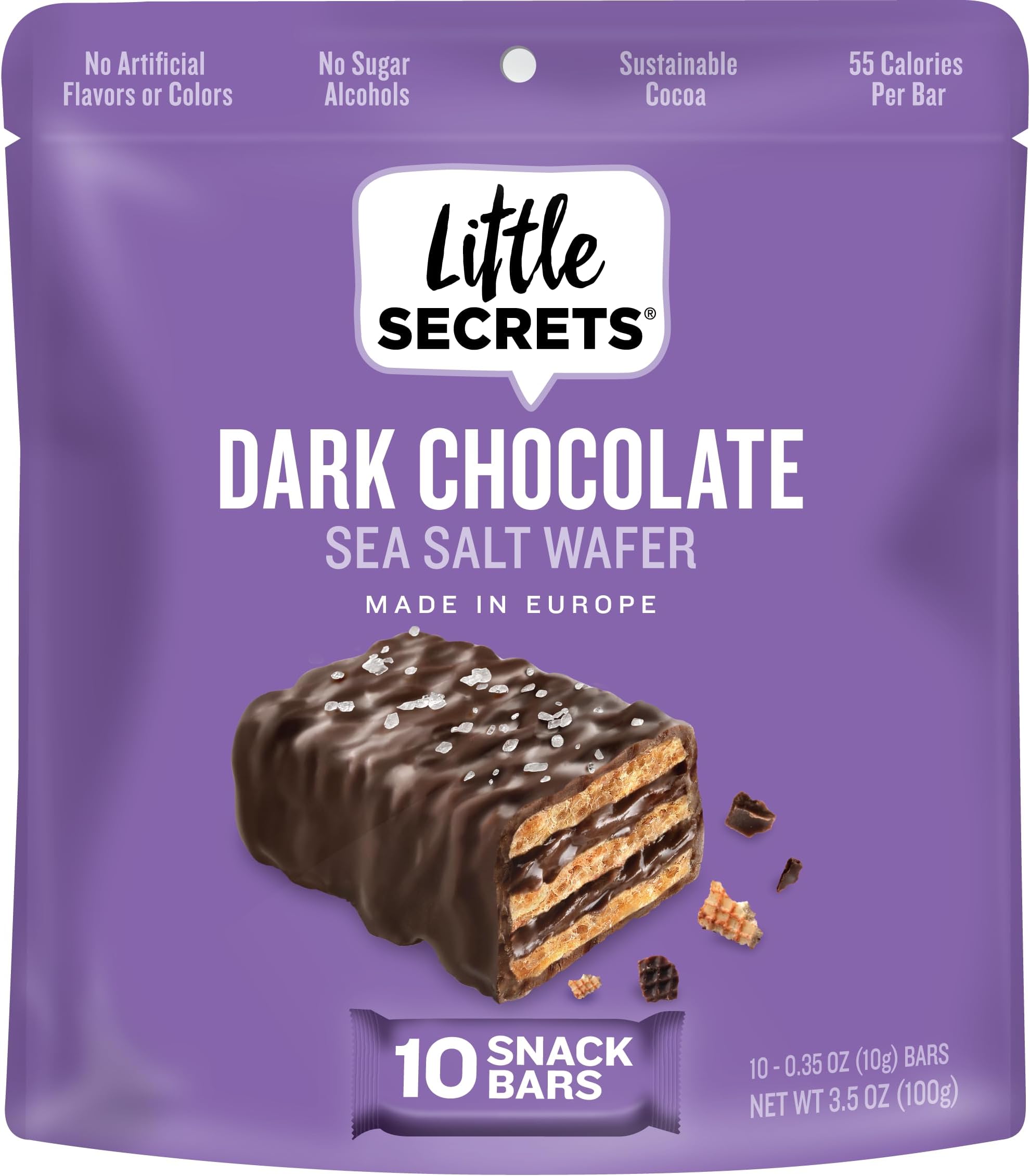 Little Secrets Dark Chocolate Crispy Wafers | 60 Minis | Made in Europe | Nothing Artificial & No Sugar Alcohols | Sustainable Cocoa | 3.5 Ounce (Pack of 1)