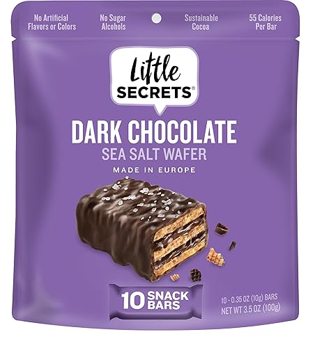 Little Secrets  Mini obleas crujientes  30% menos de azúcar  Sin culpa  Nada artificial (chocolate oscuro y sal marina, 1 paquete (10 minis))