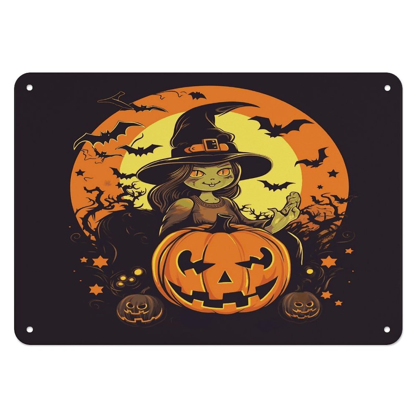 Btcowzrv Style Halloween Pumpkin Witch Metal Sign, 5.5" X 7.9" Tin Wall Decor, Wall Art Plaques For Home Wedding Decor Room Living Room Decoration