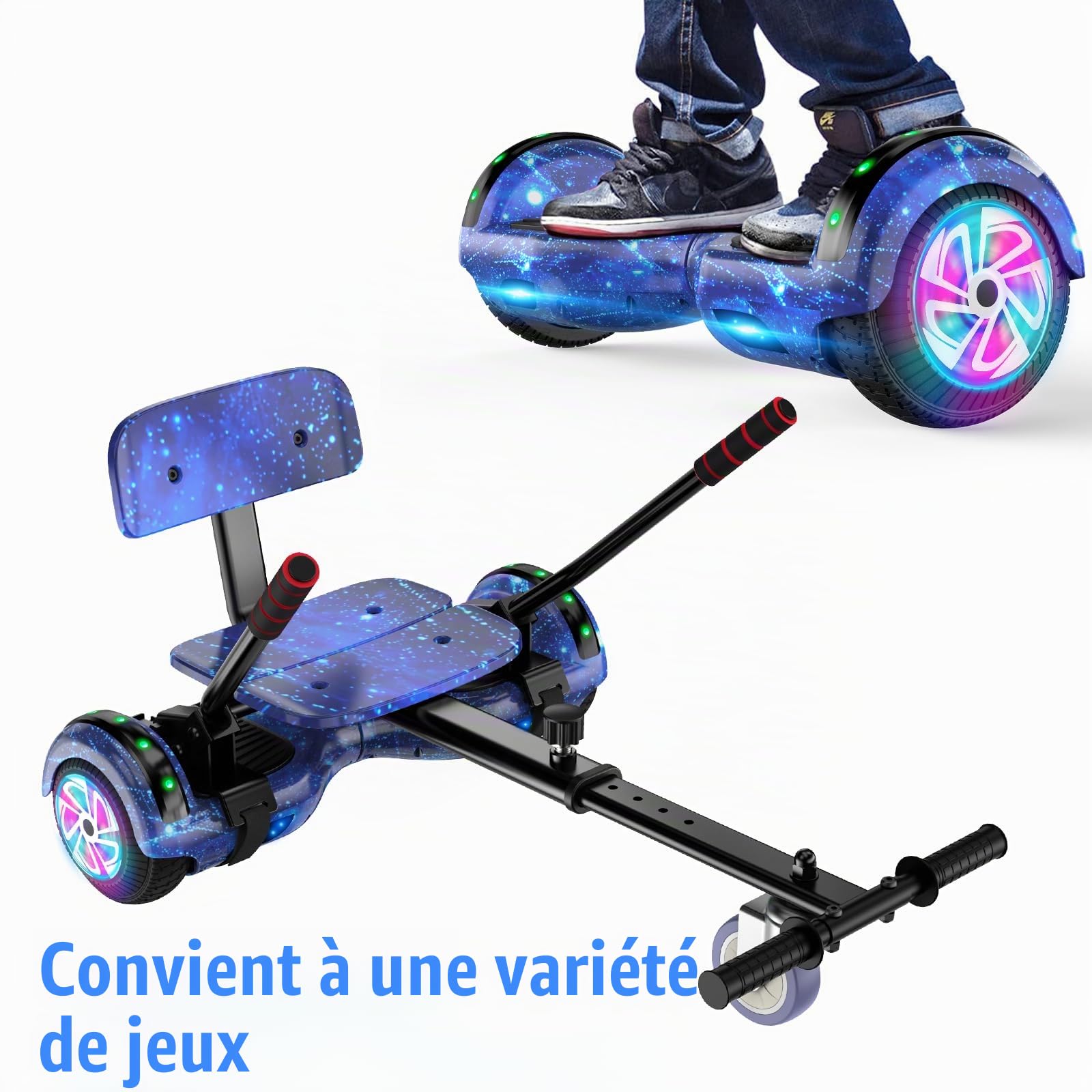 Hoverboard, trottinette auto-équilibrante Bluetooth Overboard, roues de 6.5 » avec lumières colorées, scooter auto-équilibrant certifié pour la sécurité, cadeau pour les enfants