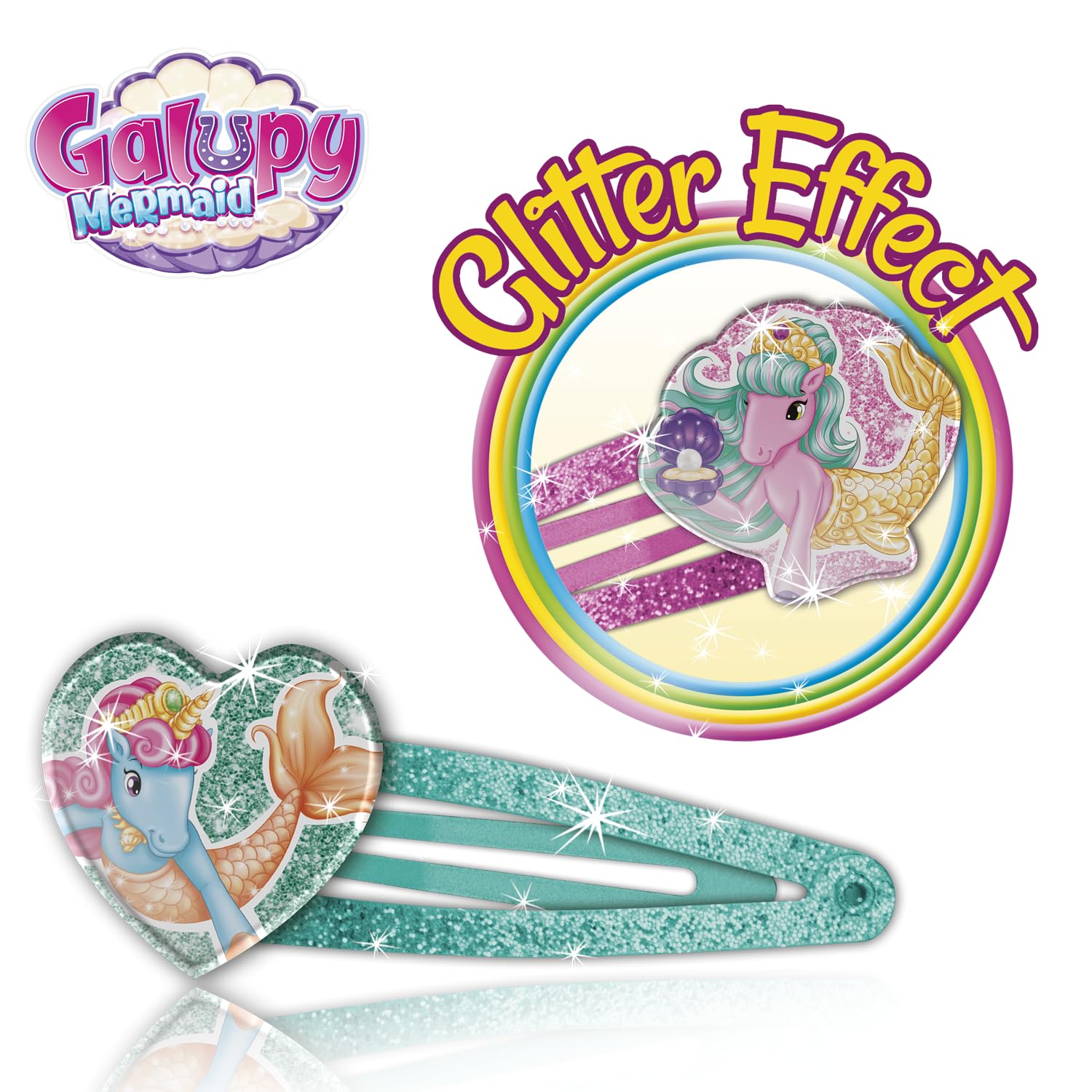 CRAZE - Galupy Mermaid Hair Clip, 6 spinek do włosów dla dziewczynek z jednorożcem, 3 różne wzory (po 2 sztuki)