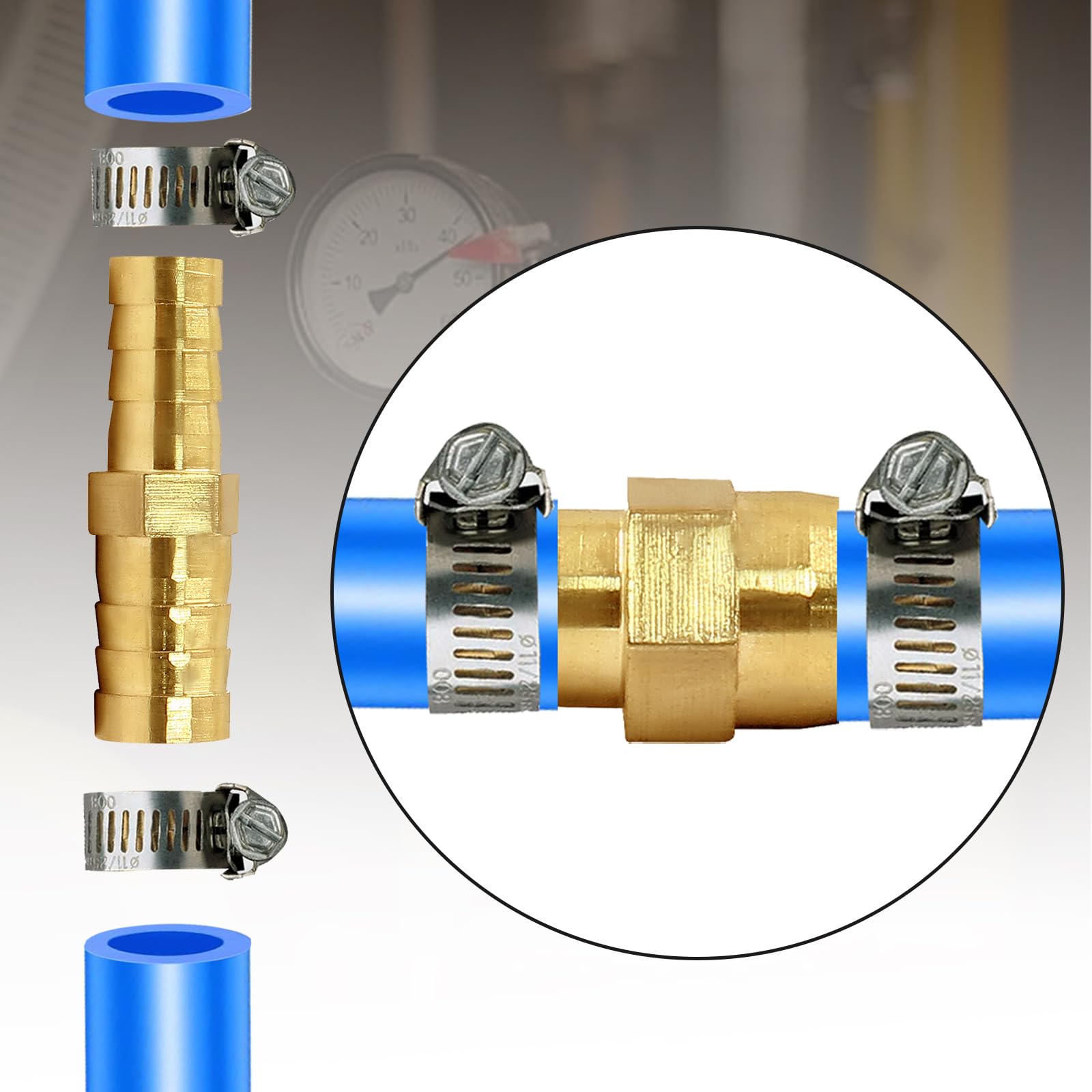 Beduan Brass Reducer Hose Barb Fitting, 3/8 -5/16 Hose ID, Reducing Brabed Splicer Mender Union Air Water Fuel (Pack of 2