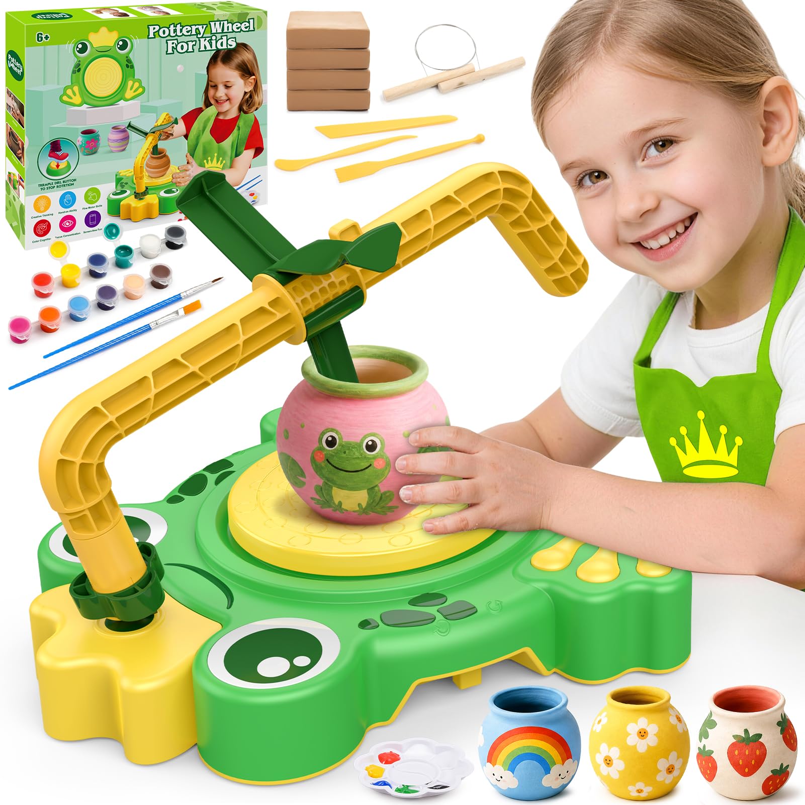 Naxudcoo Pottery Wheel for Kids Ages 6-12, Complete Pottery Painting kit for Kids with 4 Air Dry Clay and Tools, Art Crafts Supplies Toys for Boys Girls, Birthday Gift for Boys Girls 6 7 8+ Years Old