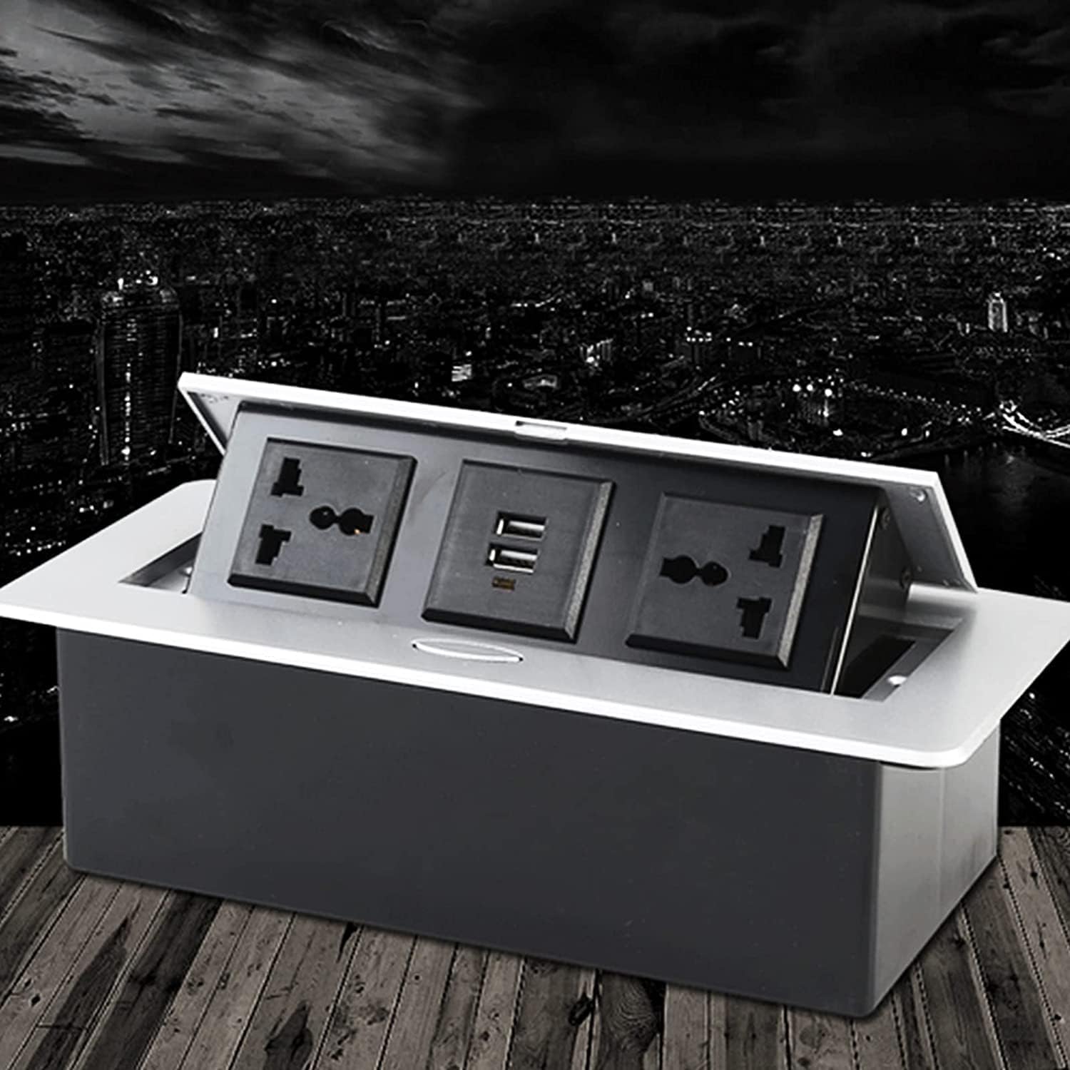 NEXT LIFE Desk Strip Hub, Power Outlet LED Receptacle IP40 Protection Grade 250V 16A Dual USB Table Pop Up Socket Connection Box for Office and Home (Silver)