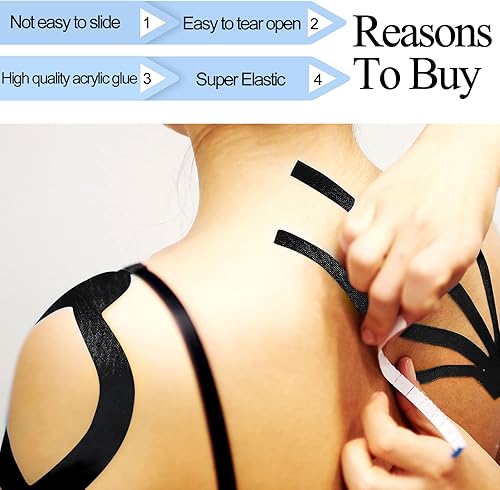 Miniatura 4 de 20 rollos de cinta de kinesiología impermeable de 2 pulgadas x 16 pies cinta elástica de algodón transpirable para aliviar el dolor muscular cintas