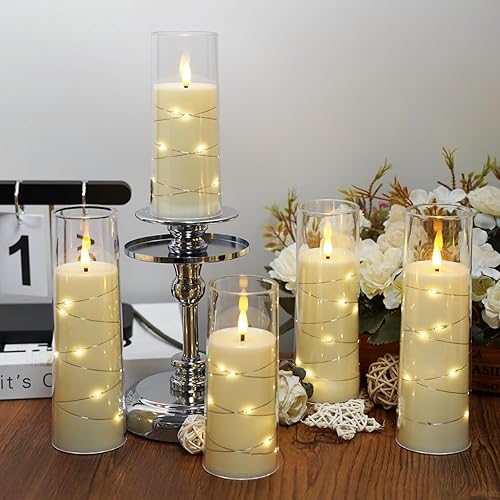 Miniatura 2 de Velas sin llama, con cadena de estrellas incorporada, velas operadas por baterías, velas LED parpadeantes, velas de pilar con control remoto y