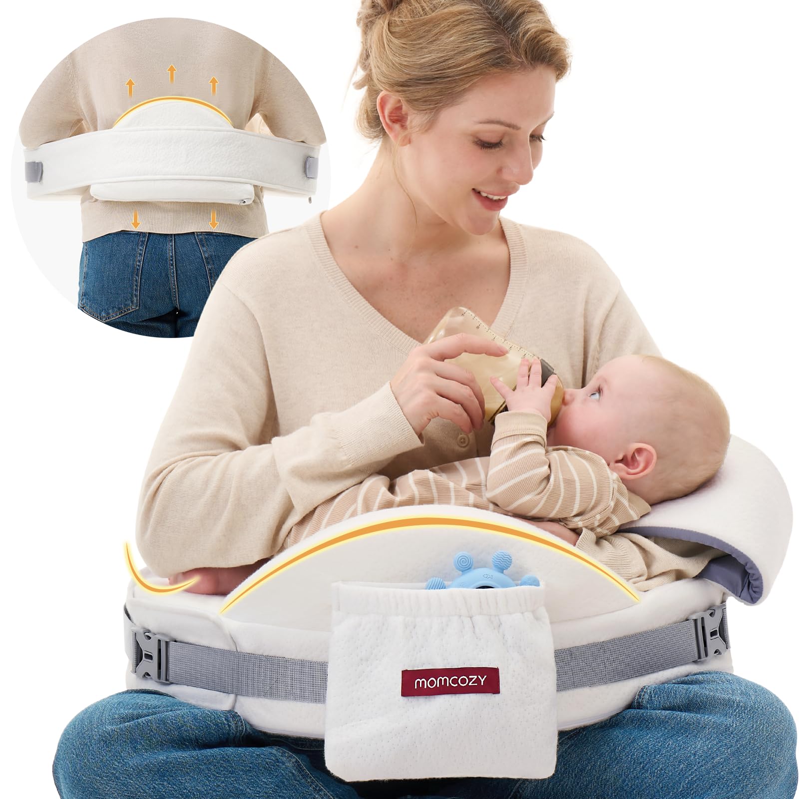Momcozy CozyPro Nursing Pillow - All Around Lumbar & Arm Support - Safety Fence, Firm & Springy Memory Foam-Stable, Ergonomic Support, Easier Breastfeeding, Wider Cushion, Adjustable, Removable CoverOEKO-TEX STANDARD 100