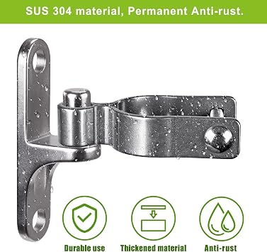 Insaga 2pcs Pipe Gate Hinge, 60mm Farm Gate Chain Link Fence Hinge Hook on Plate Hinge (116 x 25mm) 16mm Pin Hanger Stainless Steel Metal Gate Hardware for 60mm Round Pipe Gate and Concrete Post