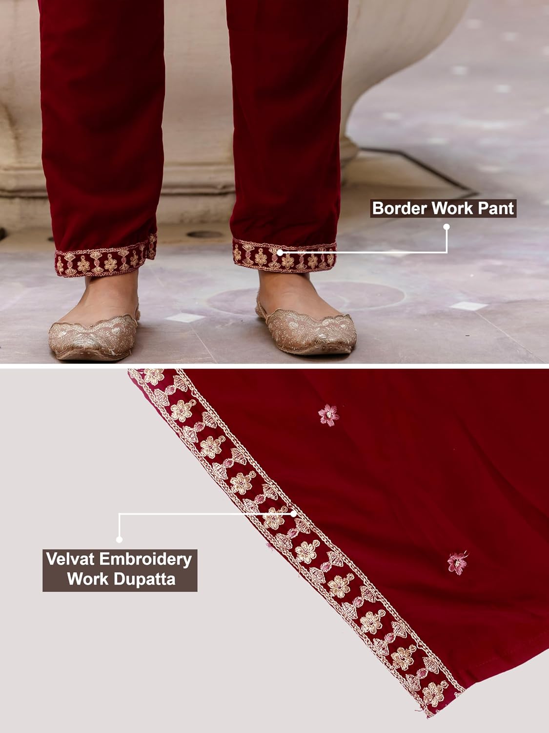 TRENDMALLS Women's Velvet Embroidery Sequence Work Salwar Suit Set Kurta Pant with Dupatta for Women