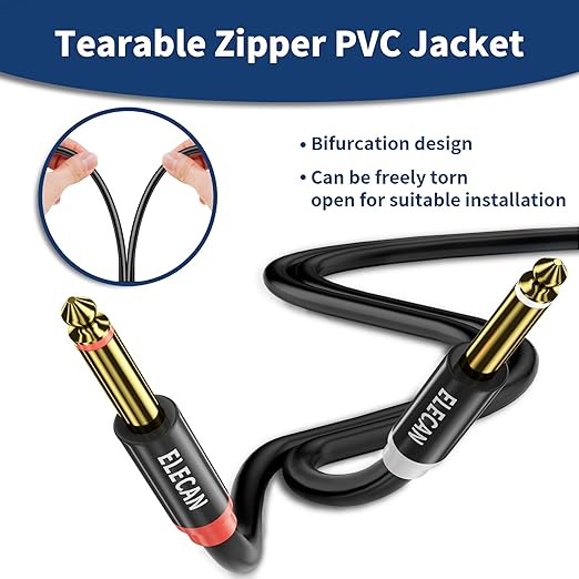 Cable de Audio Elecan Dual 6.35mm TS a Dual TS 40 ft miniatura 2