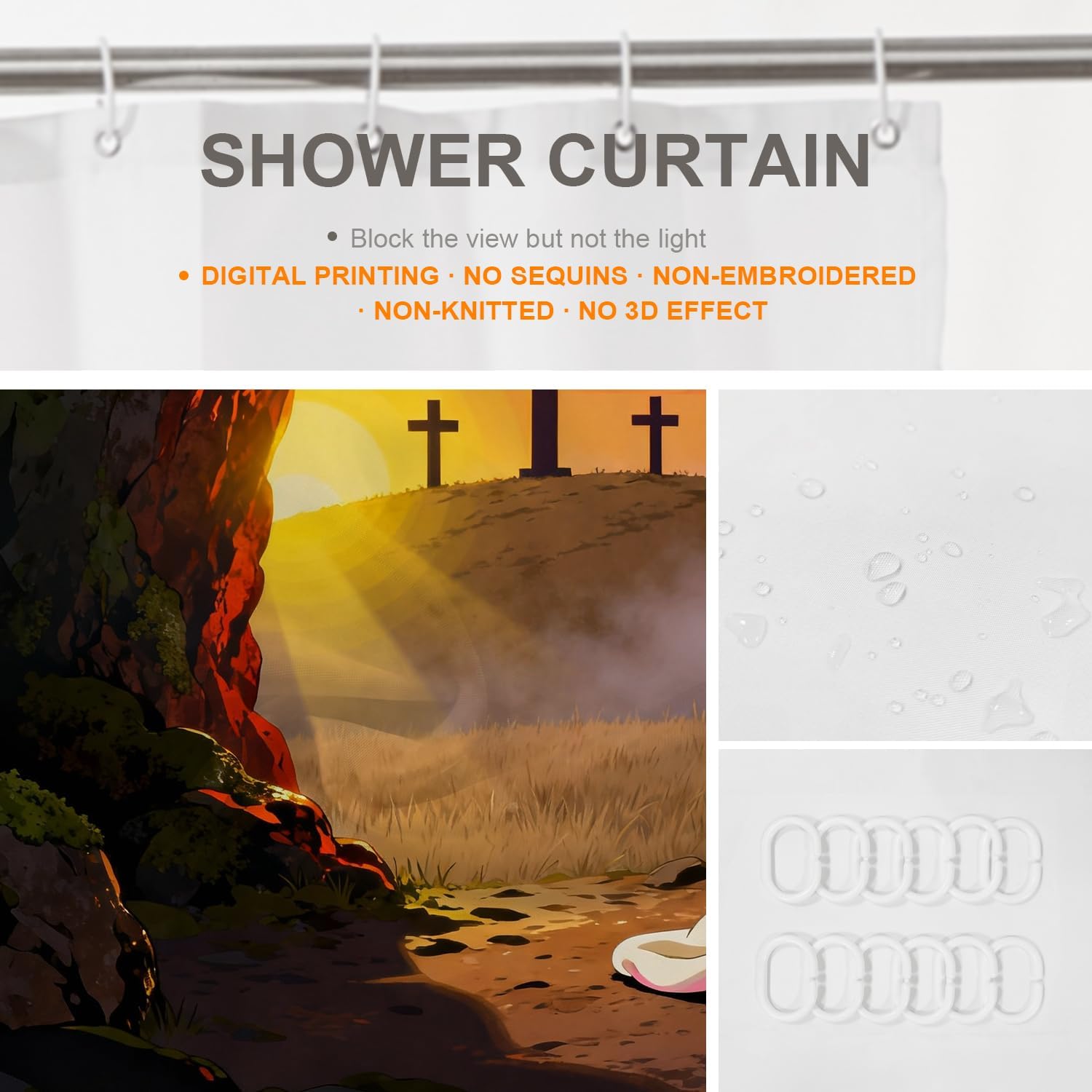 Sunrise Jesus Decorative Shower Curtain, Jesus is Risen Christian Easter Decor Shower Curtain for Shower Stall Bathroom Resistant Waterproof Standard Size 72x72 Inch