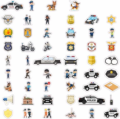 Miniatura 3 de 100 calcomanías con diseños inspirados en la policía, juguetes de policía, calcomanías para laptops y automóviles, decoraciones fiesta y recuerdos