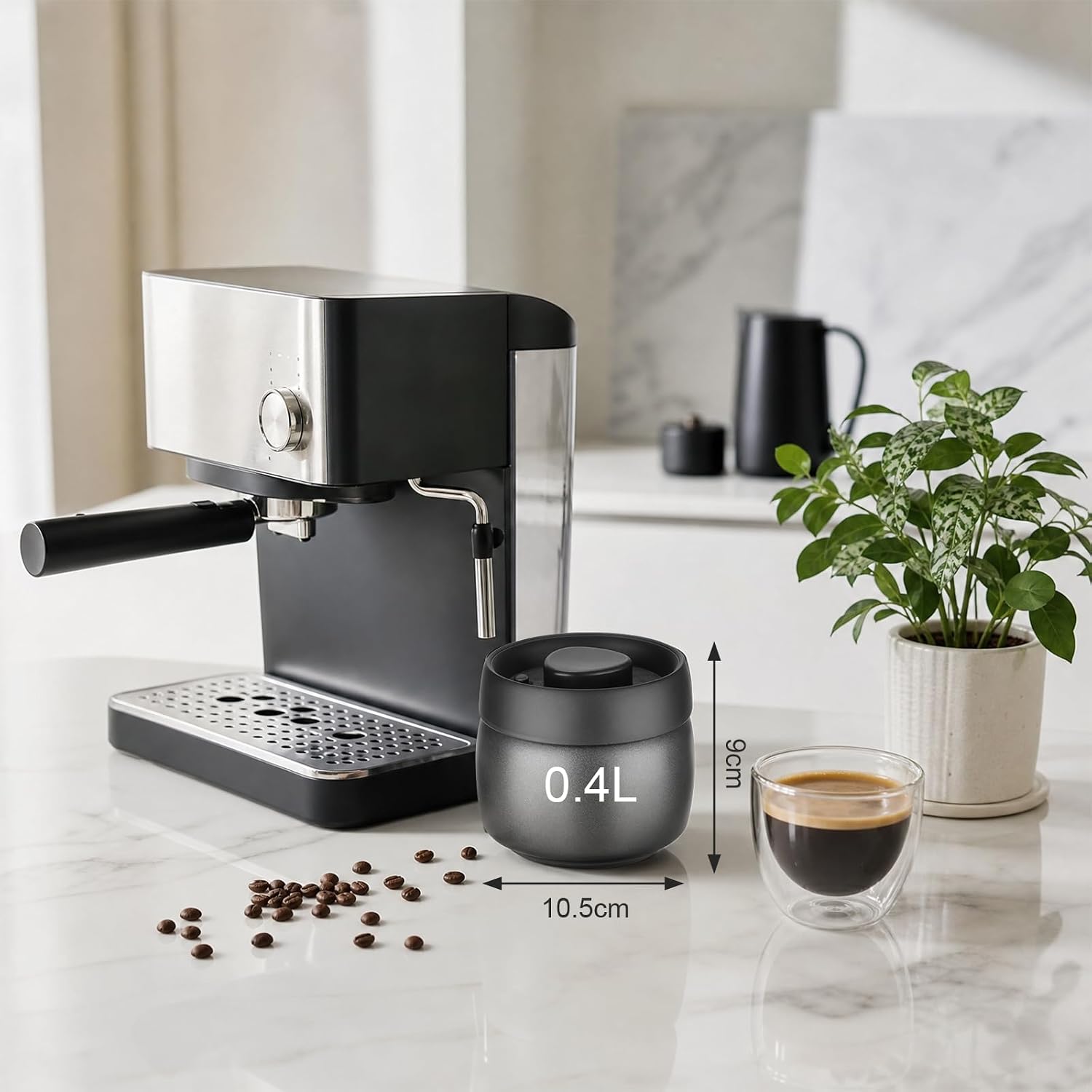 VINATO 0.4 L Vacuum Coffee Canister Airtight, Stainless Steel Storage Canister, Coffee Beans Container for Coffee Beans & Ground Coffee, Light & Aroma Proof (Black)