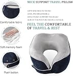Neck Pillow for Traveling Airplane Breathable Travel Neck Pillow for Airplane 100% U Shape Memory Foam Portable Travel Pillow for Car Home Office Traveling Flight Headrest Sleep Navy Blue