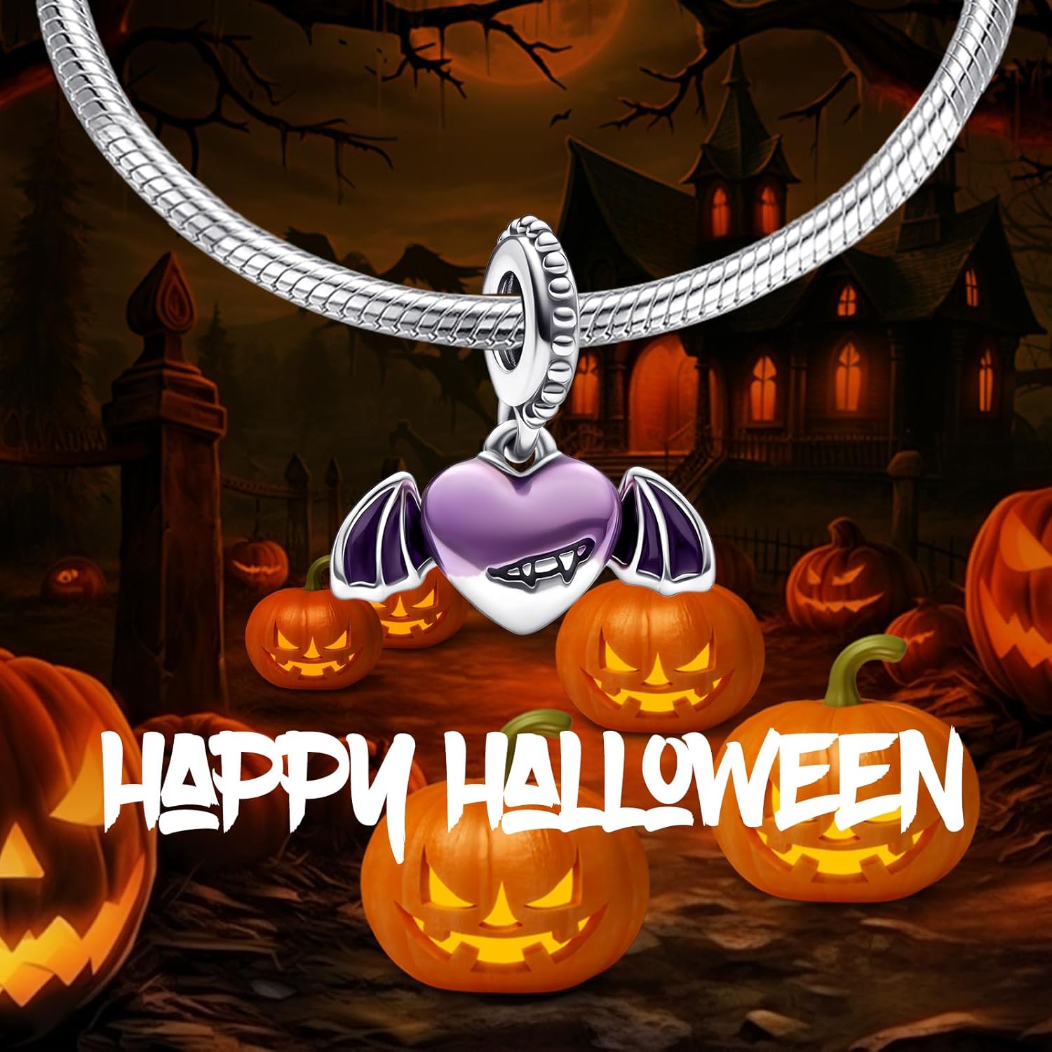 Bat Purple Heart Charms Pendant 925 Sterling Silver Charm Fit Women's Bracelet Necklace Halloween Jewelry Bead Gift for Family Friends - Image 3